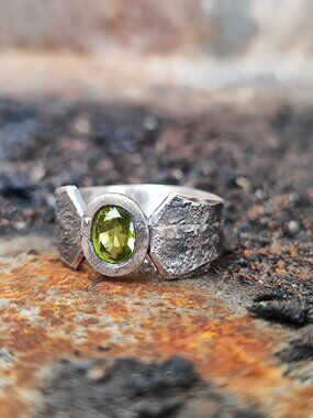 Green Peridot Sterling Silver Ring, Handmade ring